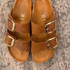 Birkenstock Brown Sandals with Gold Buckles